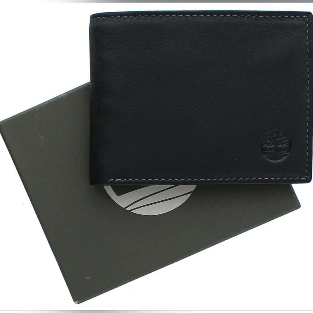 Timberland Men's Wellington Leather RFID Comnunter Security Black Wallet New